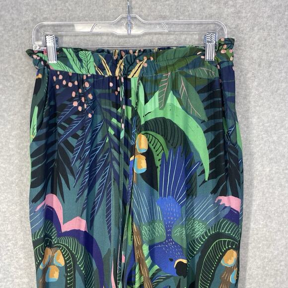 🌴 Farm Rio Womens Small Green Embroidered Drawstring Pants 🌴 - Picture 5 of 11